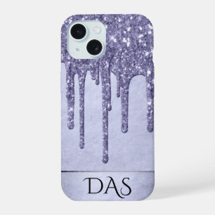 Dripping Purple Glitter Lavender Icing Monogram iPhone 15 Case