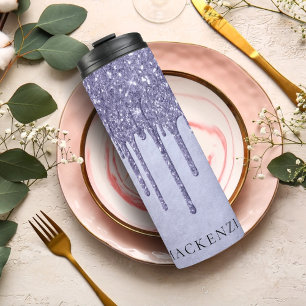 Dripping Purple Glitter Lavender Icing Monogram Thermal Tumbler