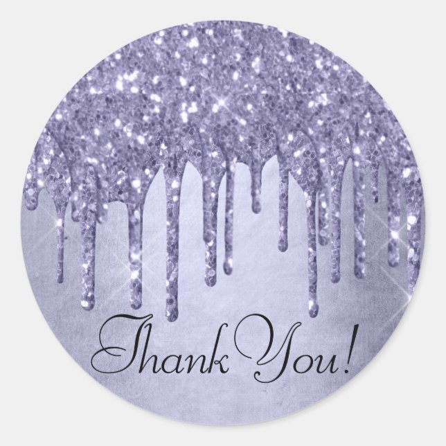 Dripping Purple Glitter | Lavender Icing Thank You Classic Round Sticker (Front)