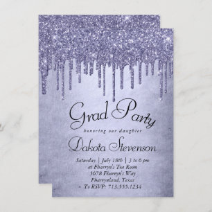 Dripping Purple Glitter   Lavender Pour Graduation Invitation