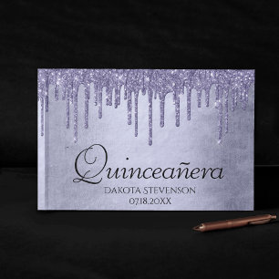 Dripping Purple Glitter Lavender Quinceanera Guest Book
