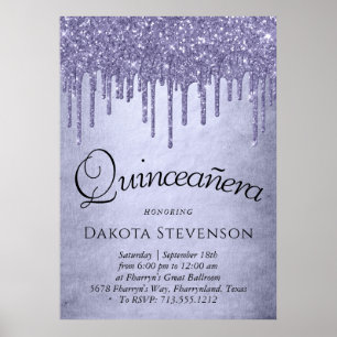 Dripping Purple Glitter Lavender Quinceanera Poster