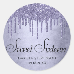 Dripping Purple Glitter Lavender Sweet Sixteen Classic Round Sticker