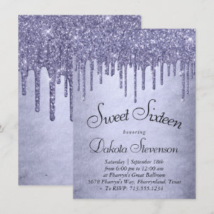 Dripping Purple Glitter   Lavender Sweet Sixteen Invitation