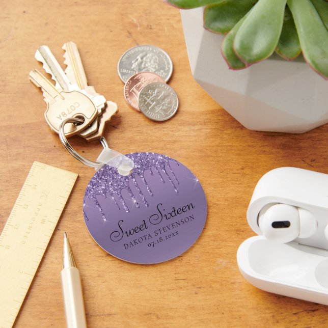 Dripping Purple Glitter | Lavender Sweet Sixteen Key Ring (Desk)