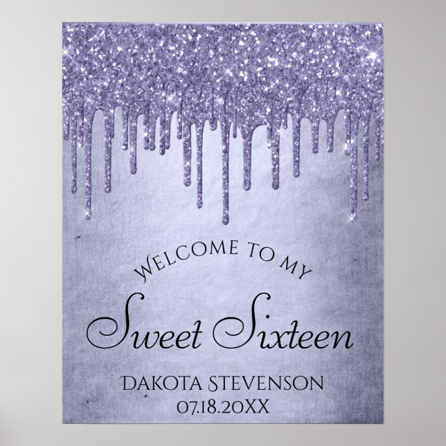 Dripping Purple Glitter | Lavender Sweet Sixteen Poster (Front)