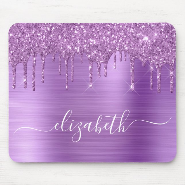 Dripping Purple Glitter Monogram Mouse Pad (Front)