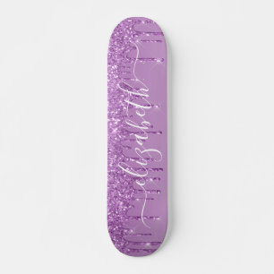 Dripping Purple Glitter Personalised Skateboard