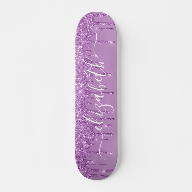Dripping Purple Glitter Personalised Skateboard (Front)