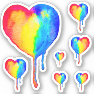 Dripping Rainbow Heart Vinyl Sticker Set