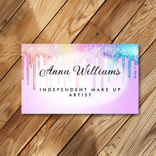 Dripping Rainbow Unicorn Paint on Pale Purple Business Card