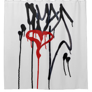 Dripping Red Graffiti Heart with Black Scribble Shower Curtain