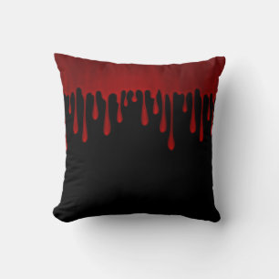 Dripping Red Satin Blood Drips Halloween Cushion
