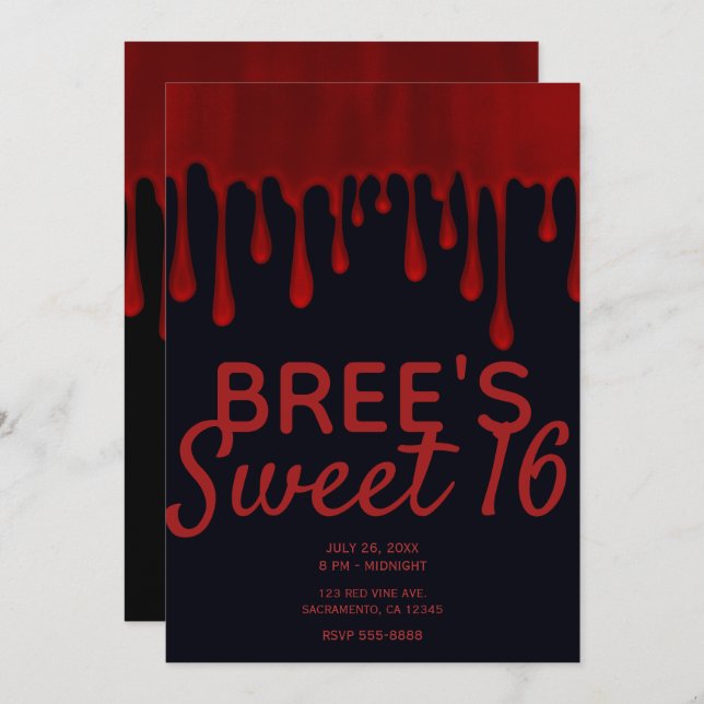 Dripping Red Satin Blood Drips Halloween Sweet 16  Invitation (Front/Back)