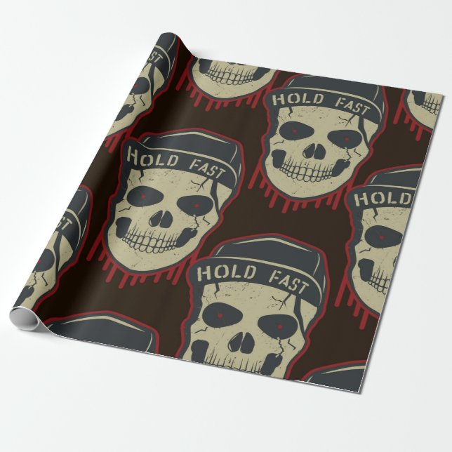 Dripping red Scary Skull Happy Halloween  Wrapping Paper (Unrolled)