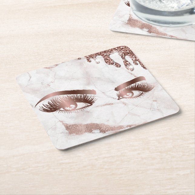 dripping rose gold eyes square paper coaster (Angled)