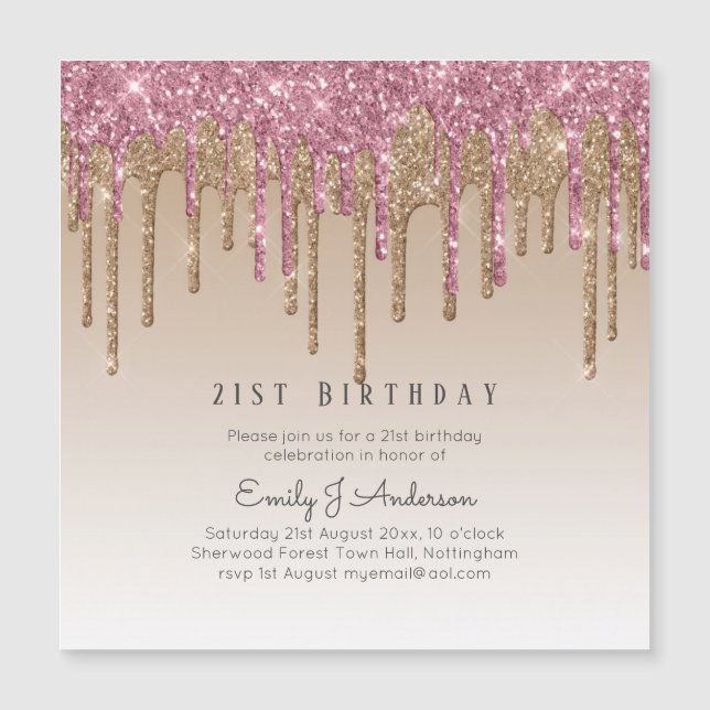 Dripping Rose Gold Glitter 21st BIRTHDAY Pink (Front)