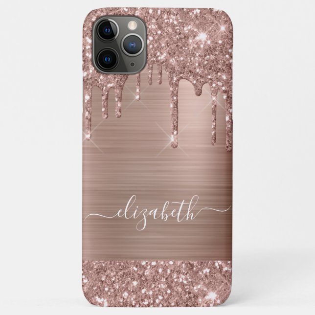 Dripping Rose Gold Glitter Personalised Case-Mate iPhone Case (Back)