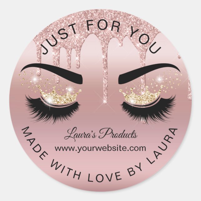 dripping rosegold lashes crown makeup lash made by classic round sticker (Front)