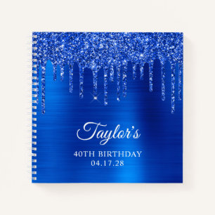 Dripping Royal Blue Glitter Glam 40th Birthday Notebook