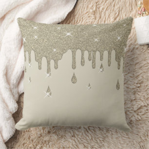 Dripping Silver Glitter Effect & Sparkles Cushion