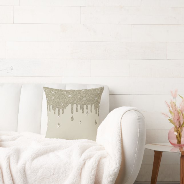 Dripping Silver Glitter Effect & Sparkles Cushion (Couch)