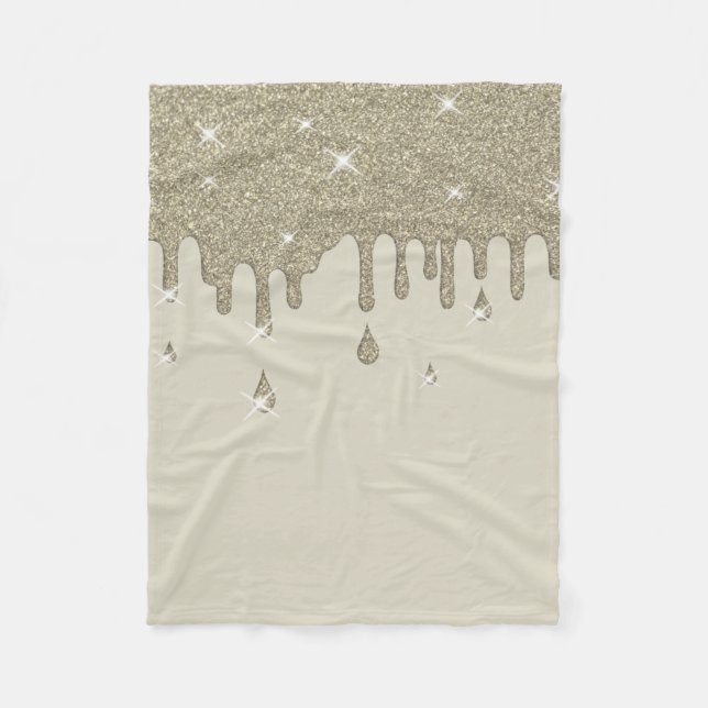 Dripping Silver Glitter Effect & Sparkles Fleece Blanket (Front)