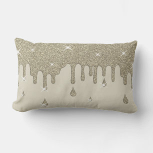 Dripping Silver Glitter Effect & Sparkles Lumbar Cushion