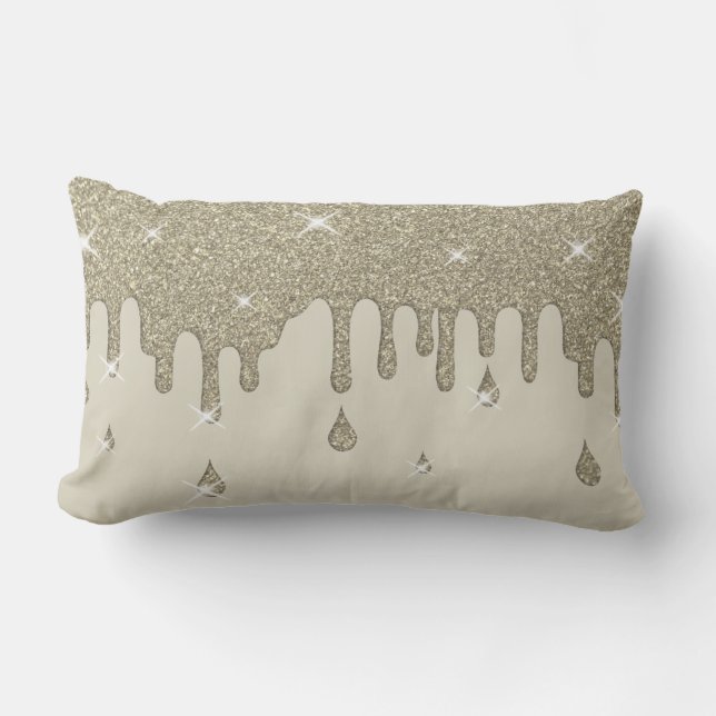 Dripping Silver Glitter Effect & Sparkles Lumbar Cushion (Front)