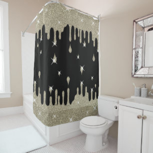 Dripping Silver Glitter Effect & Sparkles Shower Curtain