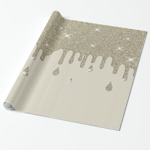 Dripping Silver Glitter Effect & Sparkles Wrapping Paper