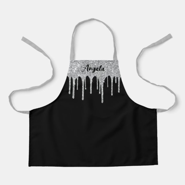 Dripping Silver Glitter Glam Personalised S Apron (Front)