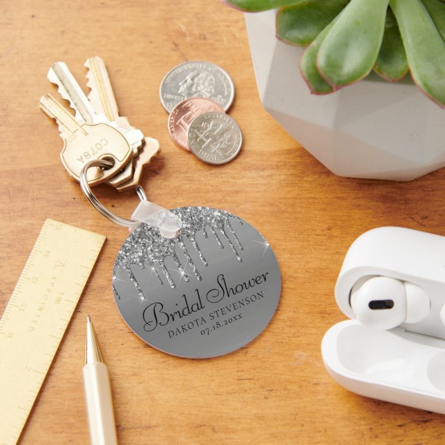 Dripping Silver Glitter | Sparkle Diamond Shower Key Ring (Desk)