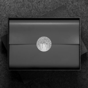 Dripping Silvery Glitter   Platinum Faux Metallic Classic Round Sticker