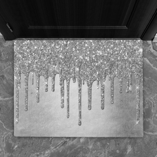 Dripping Silvery Glitter | Platinum Faux Metallic Doormat (Creator Uploaded)