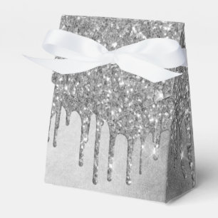 Dripping Silvery Glitter Platinum Faux Metallic Favour Box