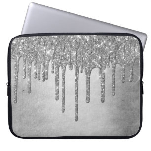 Dripping Silvery Glitter Platinum Faux Metallic Laptop Sleeve