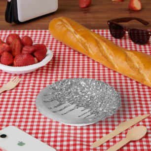 Dripping Silvery Glitter Platinum Faux Metallic Paper Plate