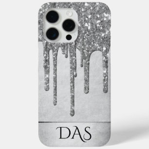 Dripping Silvery Glitter   Platinum Glam Monogram iPhone 15 Pro Max Case
