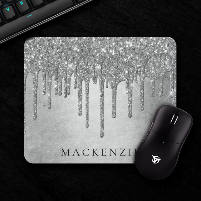 Dripping Silvery Glitter | Platinum Glam Monogram Mouse Pad (Creator Uploaded)