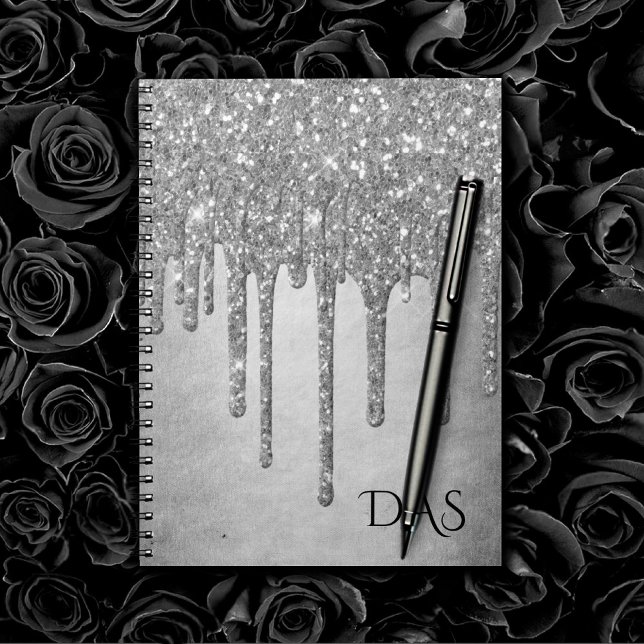 Dripping Silvery Glitter | Platinum Glam Monogram Notebook (Creator Uploaded)