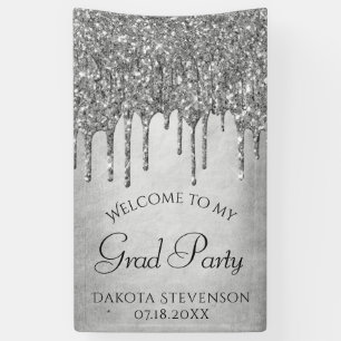 Dripping Silvery Glitter   Platinum Graduation Banner