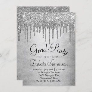 Dripping Silvery Glitter Platinum Graduation Invitation