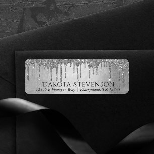 Dripping Silvery Glitter   Platinum Return Address Label