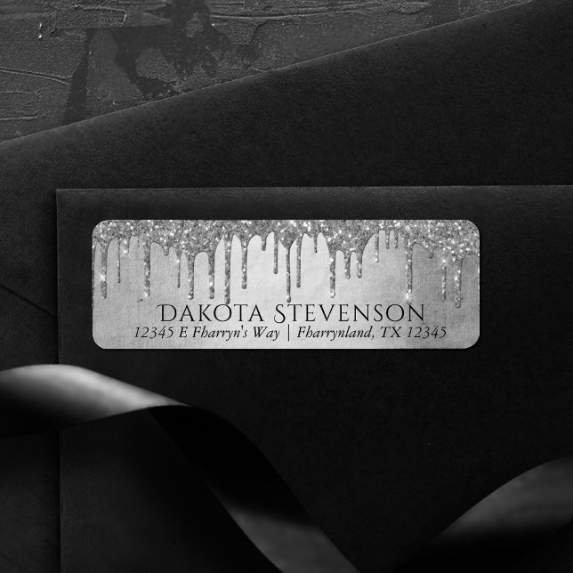 Dripping Silvery Glitter | Platinum Return Address Label (Creator Uploaded)