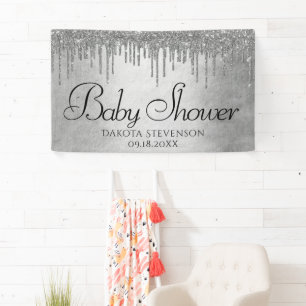 Dripping Silvery Glitter Platinum Sparkle Shower Banner