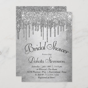 Dripping Silvery Glitter   Platinum Sparkle Shower Invitation