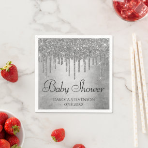 Dripping Silvery Glitter Platinum Sparkle Shower Napkin