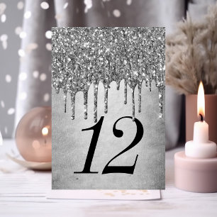 Dripping Silvery Glitter   Platinum Sweet Sixteen Table Number