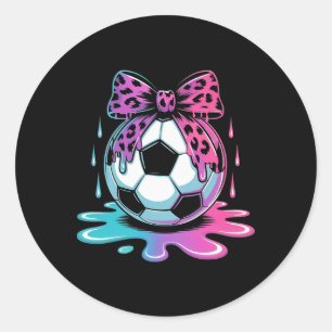 Dripping Soccer Coquette Bow Leopard Soccer Drip Classic Round Sticker